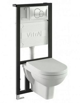 Form 300 комплект: подвесной унитаз, сиденье микролифт, инсталляция, кнопка глянцевый хром Vitra в Махачкале